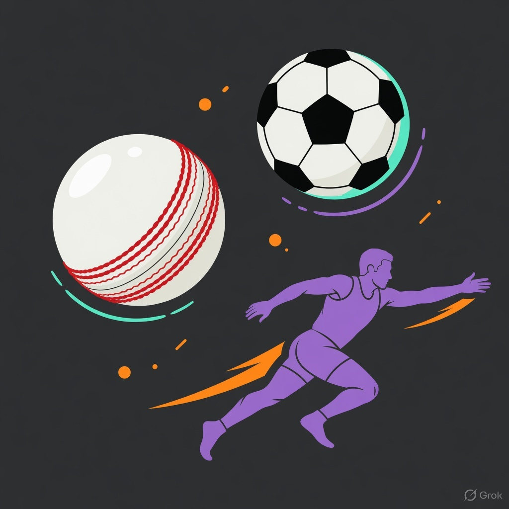 Clip art of a cricket ball, a football and a runner