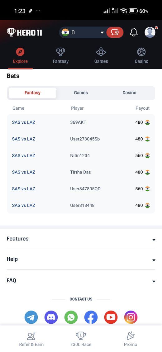 Fantasy history in the Hero11 app