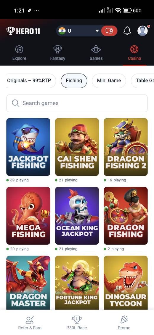 Fishing games in the Hero11 app