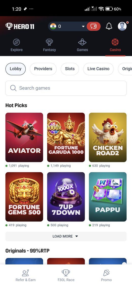 Casino hot picks in the Hero11 app