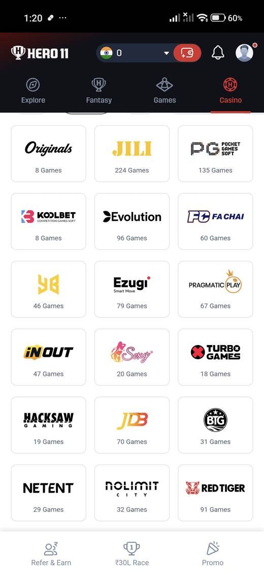 Studios list in the Hero11 app