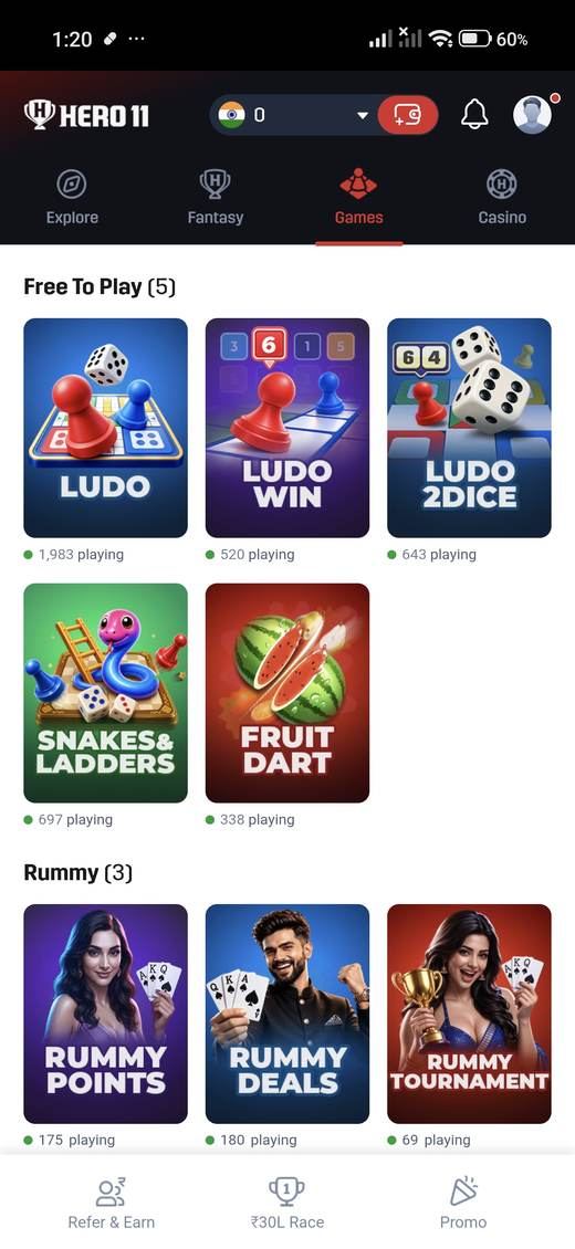 Games tab in the Hero11 app
