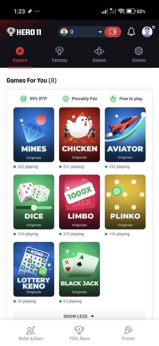 Games originals in the Hero11 app