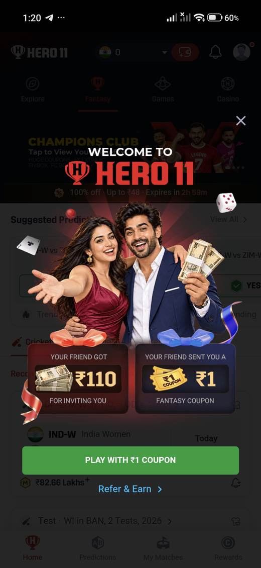 Welcome screen in the Hero11 app