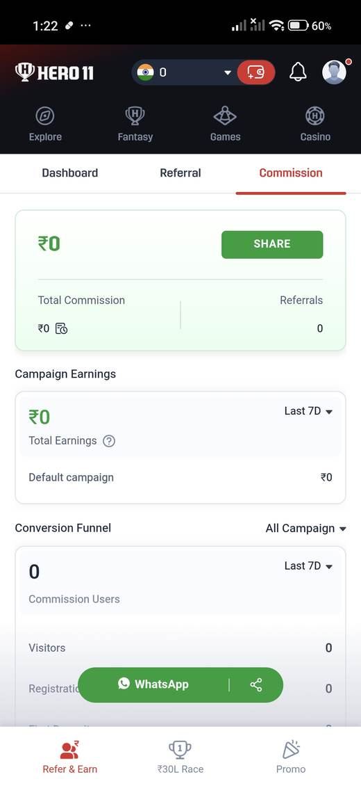 Commission screen in the Hero11 app